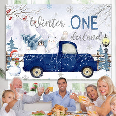 Lofaris Winter Onederland Blue Truck With Animals Backdrop