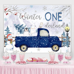 Lofaris Winter Onederland Blue Truck With Animals Backdrop