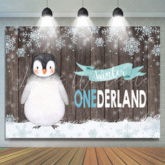 Lofaris Winter Onederland Penguin Snowflake Wood Backdrop for Birthday