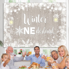 Lofaris Winter Onederland Snowflake Happy Birthday Backdrop