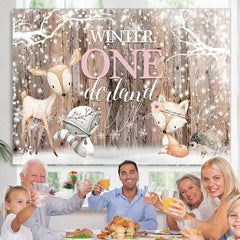 Lofaris Winter Onederland Snowflakes and Animals Birthday Backdrop