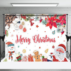 Lofaris Winter Snowman Santa Floral Merry Christmas Backdrop