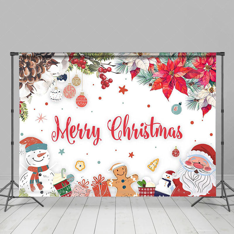 Lofaris Winter Snowman Santa Floral Merry Christmas Backdrop