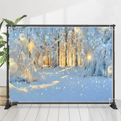 Lofaris Winter Snowy Forest Glitter Sun Birthday Backdrop