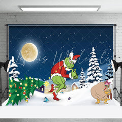 Lofaris Winter Snowy Moon Night Xmas Tree Christmas Backdrop