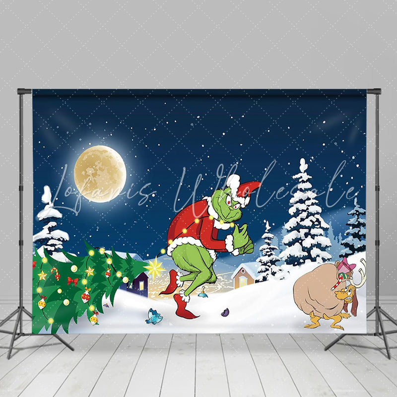 Lofaris Winter Snowy Moon Night Xmas Tree Christmas Backdrop