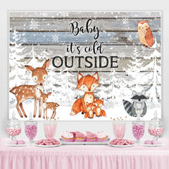 Lofaris Winter Trees and Little Animals Baby Shower Backdrop