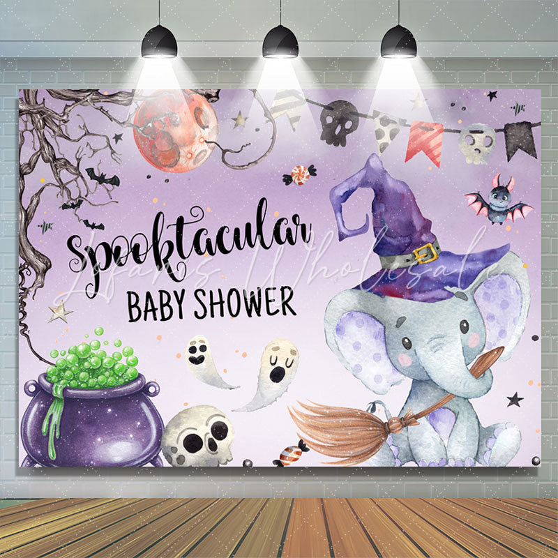 Lofaris Wizard Elephant Purple Halloween Baby Shower Backdrop