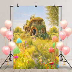 Lofaris Wonderland Mushroom Green Grass Birthday Backdrop