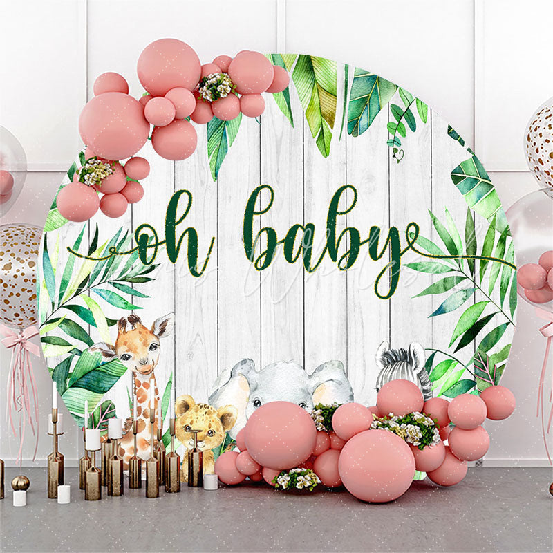 Lofaris Wood Monstera Animals Round Baby Shower Backdrop