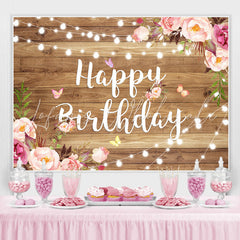 Lofaris Wood Pink and Purple Flower Happy Birthday Backdrop