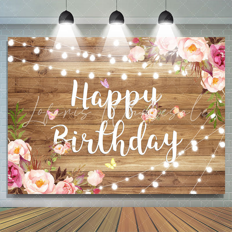 Lofaris Wood Pink and Purple Flower Happy Birthday Backdrop