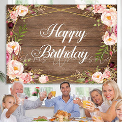 Lofaris Wood Pink Flowers Happy Birthday Backdrop for Women