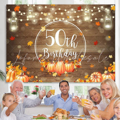 Lofaris Wood pumpkins maple leaves Happy 50th birthday backdrop