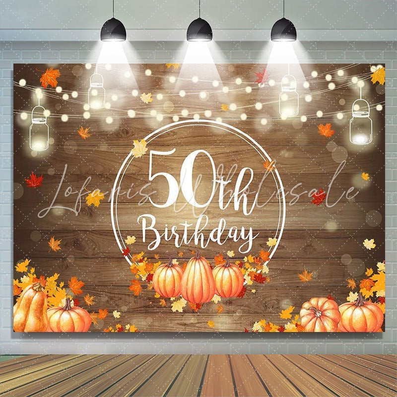 Lofaris Wood pumpkins maple leaves Happy 50th birthday backdrop