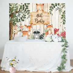 Lofaris Wood Sign Animals Tree Leaves Baby Shower Backdrop