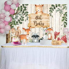 Lofaris Wood Sign Animals Tree Leaves Baby Shower Backdrop