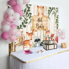 Lofaris Wood Sign Animals Tree Leaves Baby Shower Backdrop