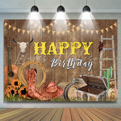 Lofaris Wood Wall Guitar Western Cowboy Rodeo Birthday Backdrop