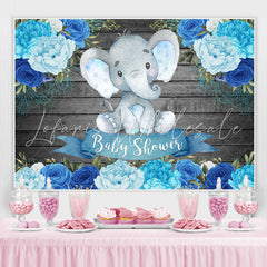 Lofaris Wooden Blue Floral Baby Elephent Shower Backdrop