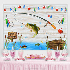 Lofaris Wooden Boat River Fishing Birthday Party Backdrop