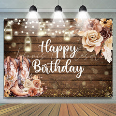 Lofaris Wooden Cowboy Floral Light Bokeh Birthday Backdrop