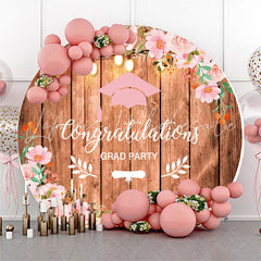 Lofaris Wooden Floral Round Congrats Grad Party Backdrop