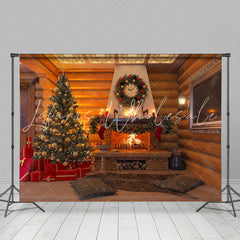 Lofaris Wooden House Fireplace Tree Gift Christmas Backdrop