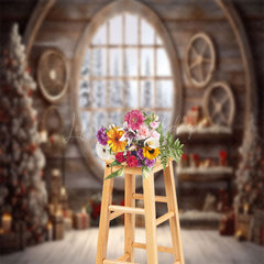 Lofaris Wooden House Gifts Window Scenery Christmas Backdrop