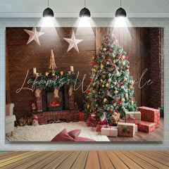 Lofaris Wooden House Star Fireplace Gift Christmas Backdrop