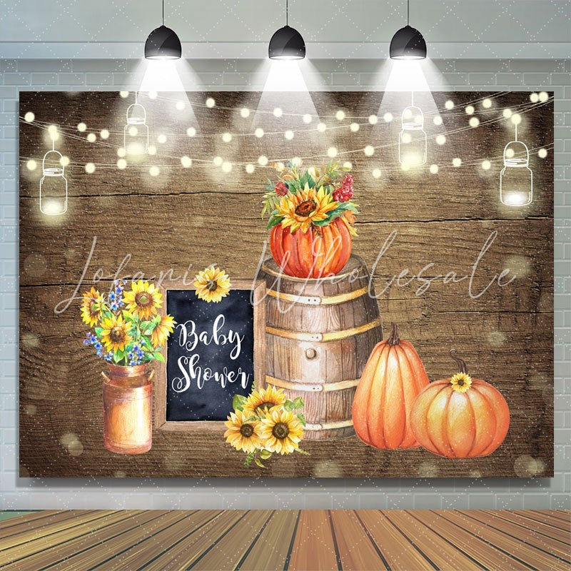 Lofaris Wooden pumpkin and sunflower baby shower backgruond