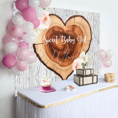 Lofaris Wooden Tree Rings Heart Sweet Girl Baby Shower Backdrop