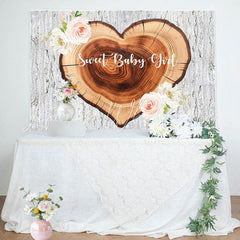 Lofaris Wooden Tree Rings Heart Sweet Girl Baby Shower Backdrop