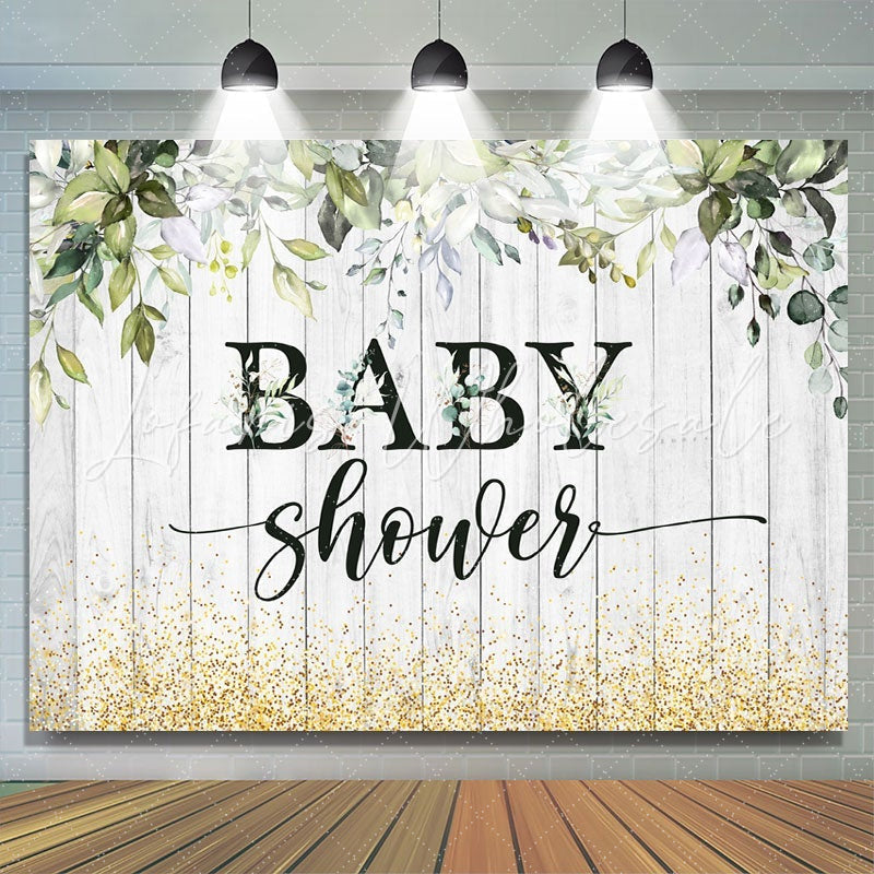 Lofaris Wooden Wihite and Golden Boken Baby Shower Backdrop