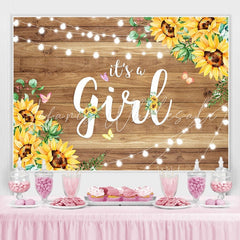 Lofaris Wooden Yellow Sunflower Its A Girl Baby Shower Backdrop