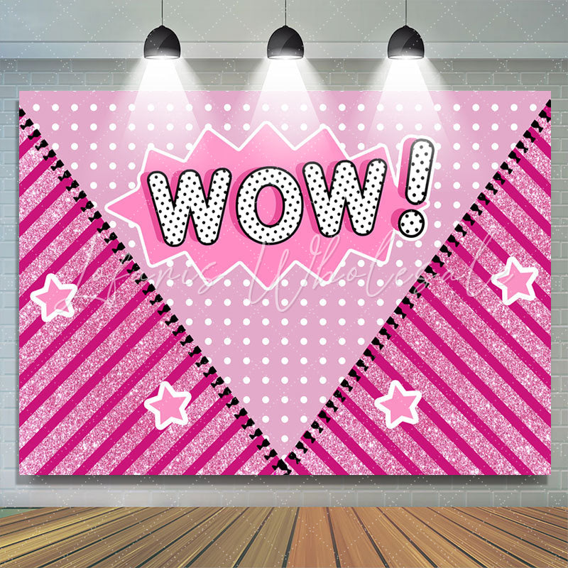 Lofaris Wow Pink Sparkle Stripe Birthday Backdrop For Girls