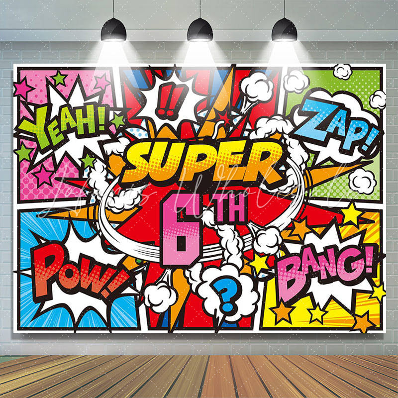 Lofaris Yeah Zap Pow Caricature Super 6th Birthday Backdrop