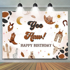 Lofaris Yee Haw Western Cowboy Brown Happy Birthday Backdrop