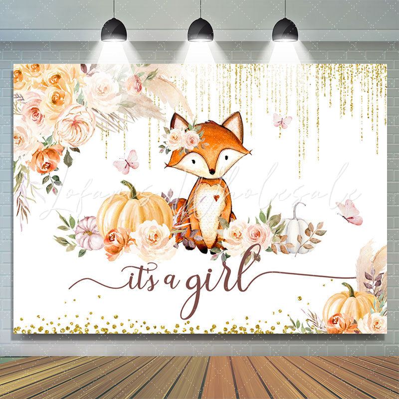 Lofaris Yellow Autumn Pumpkin Its A Girl Baby Shower Backdrop