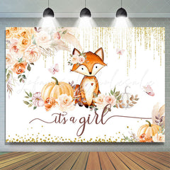 Lofaris Yellow Autumn Pumpkin Its A Girl Baby Shower Backdrop