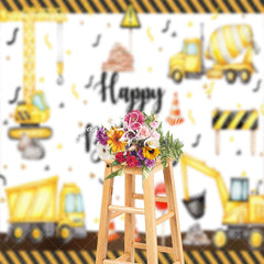 Lofaris Yellow Excavator Construction Site Birthday Backdrop