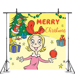 Lofaris Yellow Girl Monster Tree Merry Christmas Backdrop