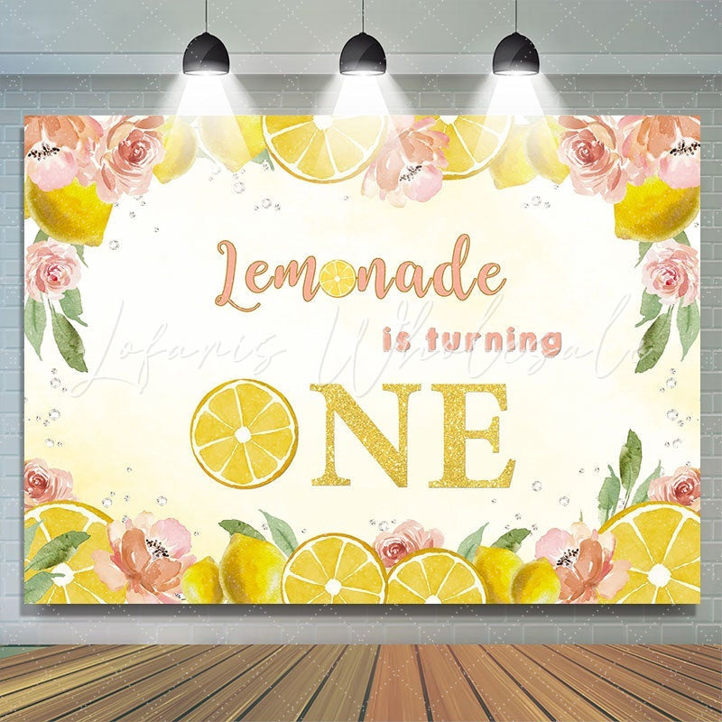 Lofaris Yellow lemon pink flowers first birthday photo backdrop