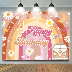 Lofaris Yellow Rainbow Daisy Truck Groovy Birthday Backdrop