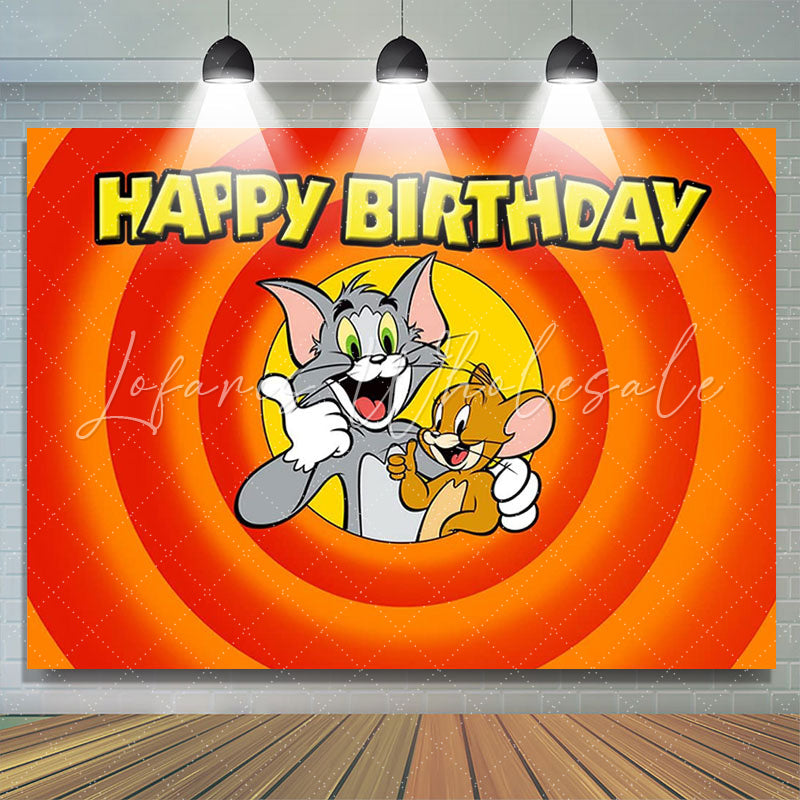 Lofaris Yellow Red Birthday Backdrop For Cartoon Mouse Cat Theme