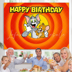 Lofaris Yellow Red Birthday Backdrop For Cartoon Mouse Cat Theme