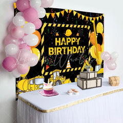 Lofaris Yellow Truck Balloons Ribbons Birthday Backdrop