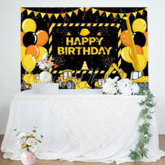 Lofaris Yellow Truck Balloons Ribbons Birthday Backdrop