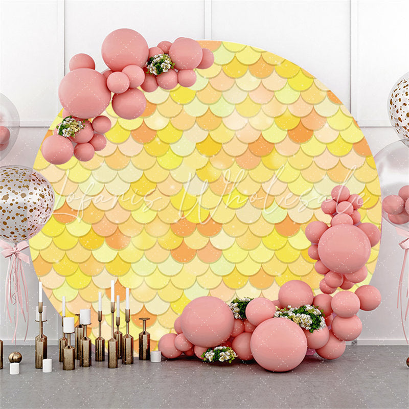 Lofaris Yellow With Orange Round Mermaid Birthday Party Backdrop