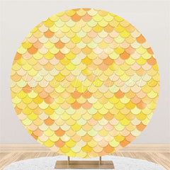 Lofaris Yellow With Orange Round Mermaid Birthday Party Backdrop